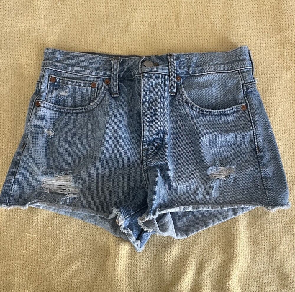 Madewell Size 25 Relaxed Fit Denim Shorts Button Fly High Waisted Light Wash